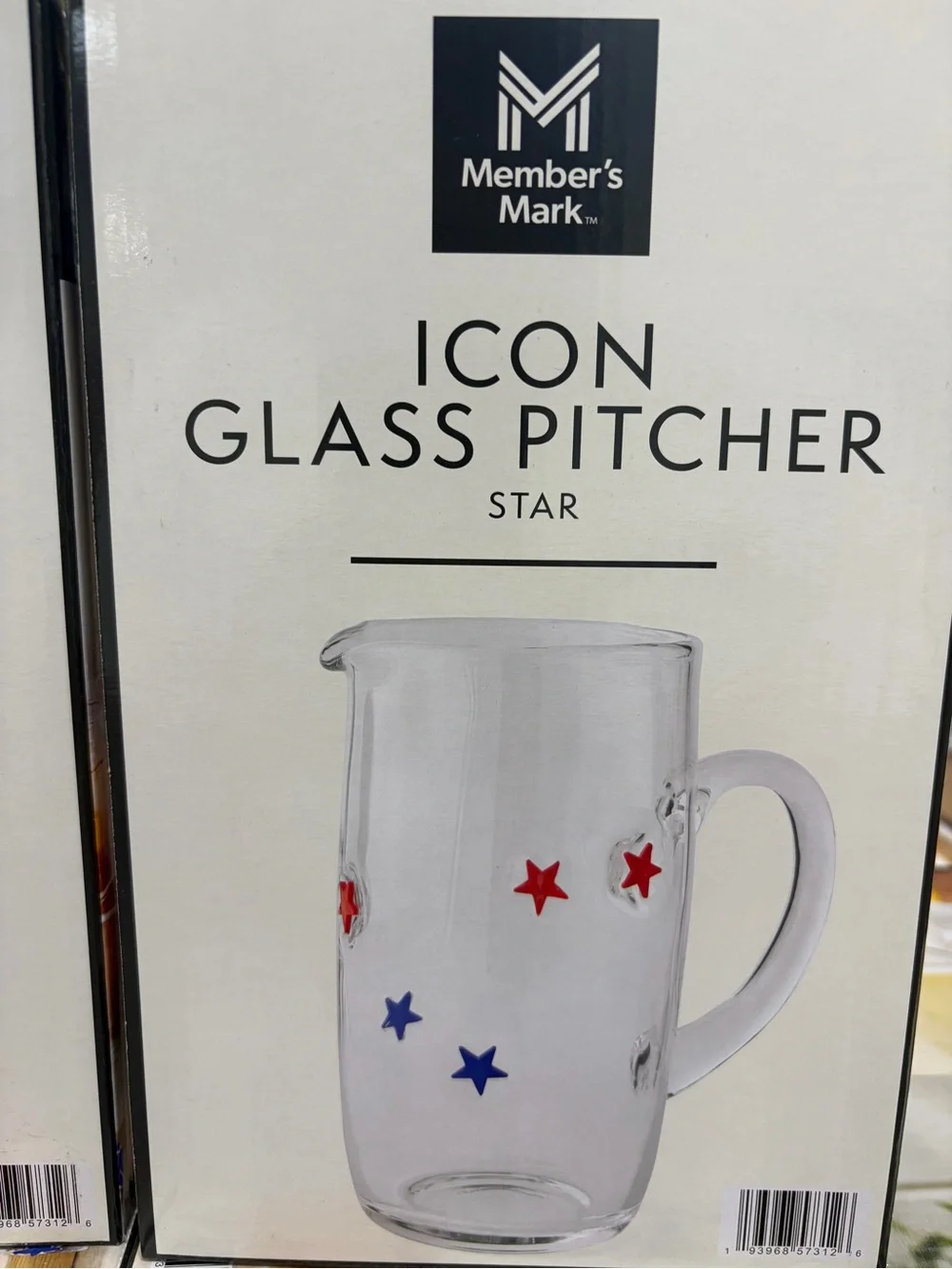 Clear Glass Pitcher with Red & Blue Star Accents